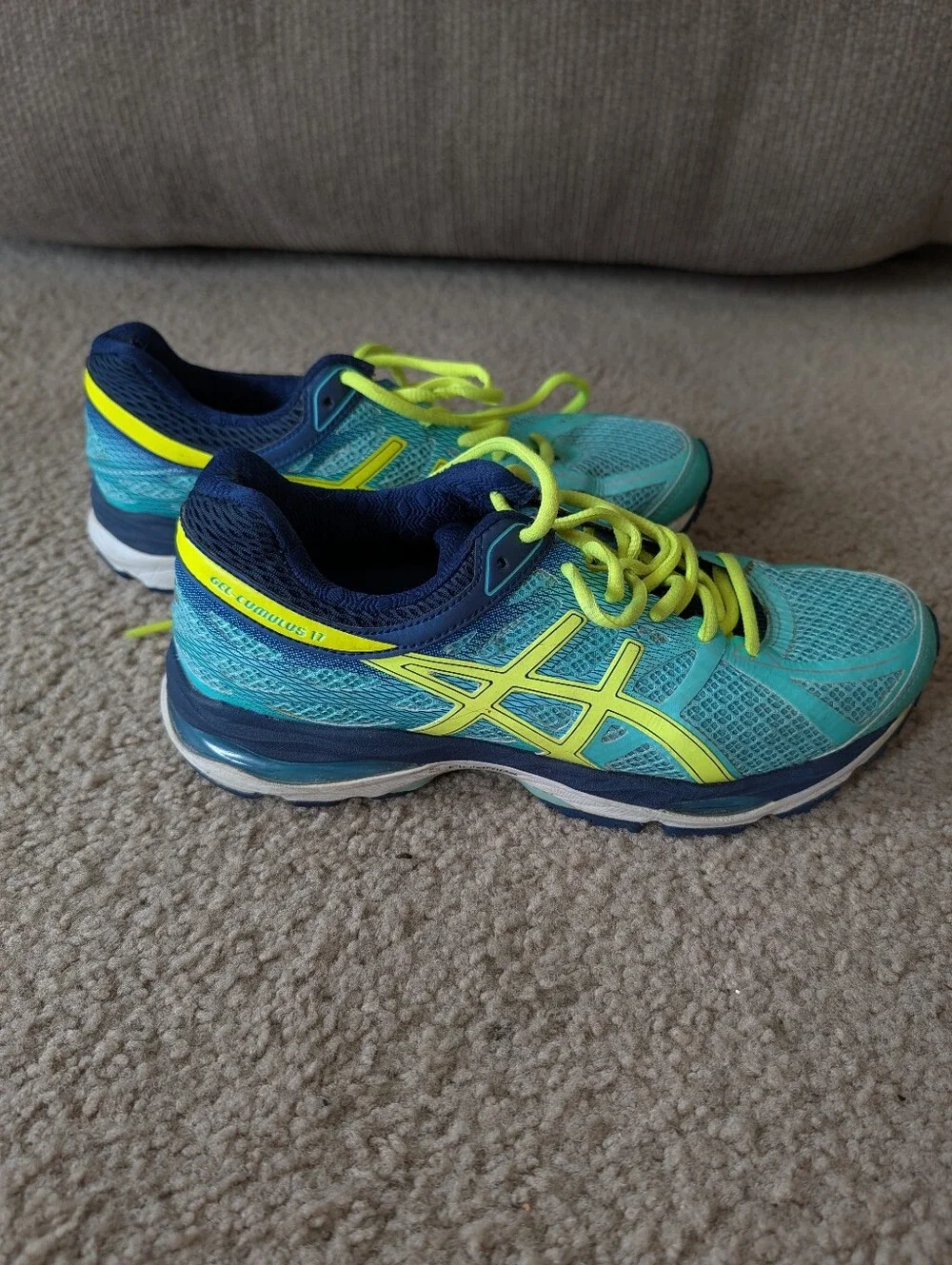ASICS Women's Aqua and Neon Yellow Running Sneakers